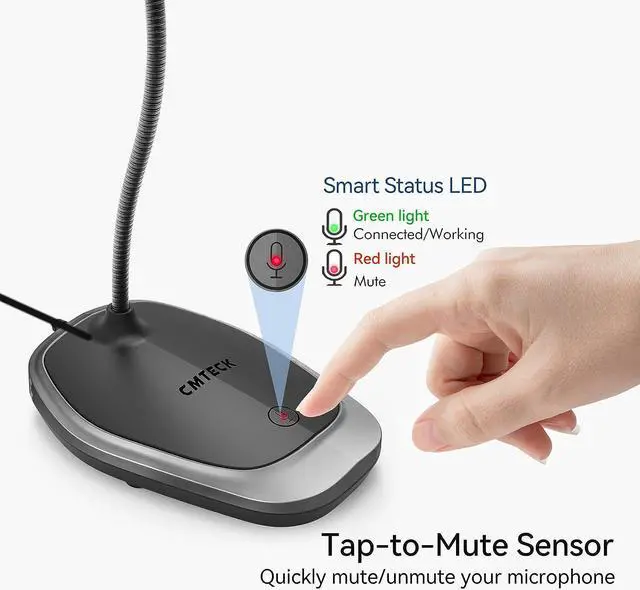 Alt view image 3 of 7 - USB Microphone, Plug & Play Microphone for PC, Desktop Omnidirectional Condenser Laptop Mic, Mute Button with LED Indicator, Compatible with Windows/Mac, Ideal for YouTube Videos, Skype, Recording