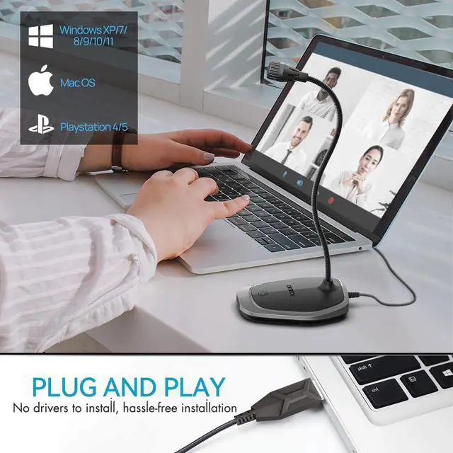 Alt view image 4 of 7 - USB Microphone, Plug & Play Microphone for PC, Desktop Omnidirectional Condenser Laptop Mic, Mute Button with LED Indicator, Compatible with Windows/Mac, Ideal for YouTube Videos, Skype, Recording