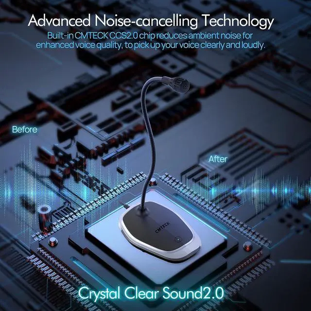 Alt view image 2 of 7 - USB Microphone, Plug & Play Microphone for PC, Desktop Omnidirectional Condenser Laptop Mic, Mute Button with LED Indicator, Compatible with Windows/Mac, Ideal for YouTube Videos, Skype, Recording