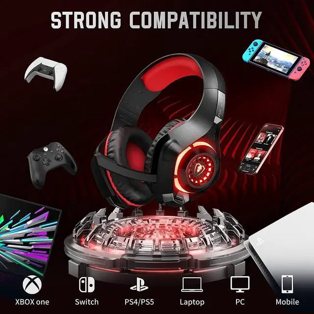 Alt view image 4 of 6 - Gaming Headset for PS4, PS5, PC, Xbox One, Over-Ear Gaming Headphones with Noise Cancelling Mic, Premium Stereo, Lightweight Comfortable Earmuffs for Switch Laptop Mobile