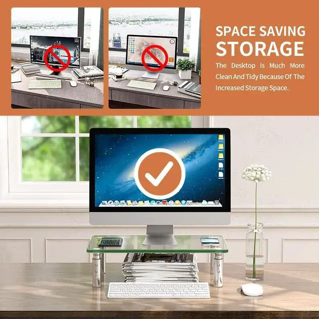 Alt view image 4 of 7 - Hemudu Monitor Stand -3 Adjustable Height Monitor Riser, Computer Monitor Stand, Desktop Organizer, Monitor Stand Riser for PC, Computer, Laptop Clear