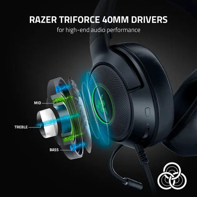 Alt view image 3 of 7 - V3 X Wired USB Gaming Headset: Lightweight Build - Triforce 40mm Drivers - HyperClear Cardioid Mic - 7.1 Surround Sound - Chroma RGB Lighting - Black