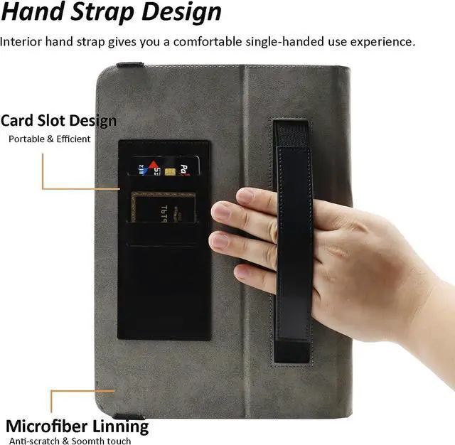 Alt view image 6 of 6 - Universal 8 Inch Tablet Case Universal 7 Inch Tablet Case Protective Folio Stand Android Case for 7.0-8.5 Inch Tablet with Hand Strap and Cards Slots Black