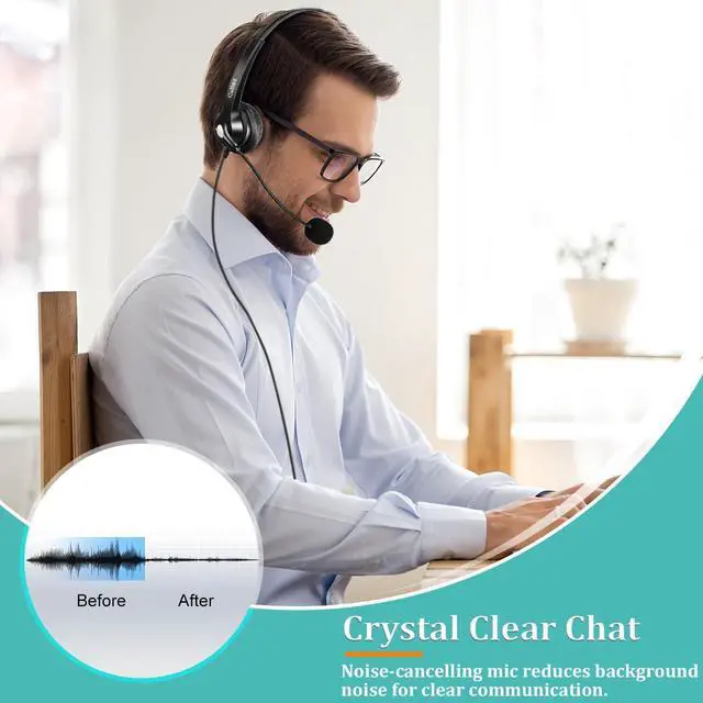 Alt view image 2 of 7 - 3.5mm Headset with Microphone Noise Cancelling for Cell Phone PC Laptop Stereo Computer Headphones for iPhone  Mac Call Center Office Skype in-line Control Clear Chat