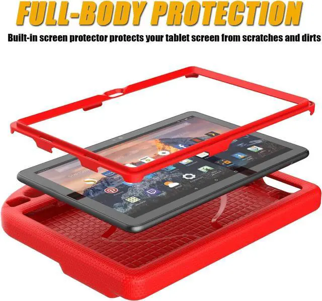Alt view image 4 of 6 - Tablet Case for 10.1in Tablets(Only 2023/2021 Released 13/11th Gen Models) Not Suitable for Onn iPad 10.1 inch Tablets Shockproof 10.1 Kids Case with Screen Protector Handle Stand -Red