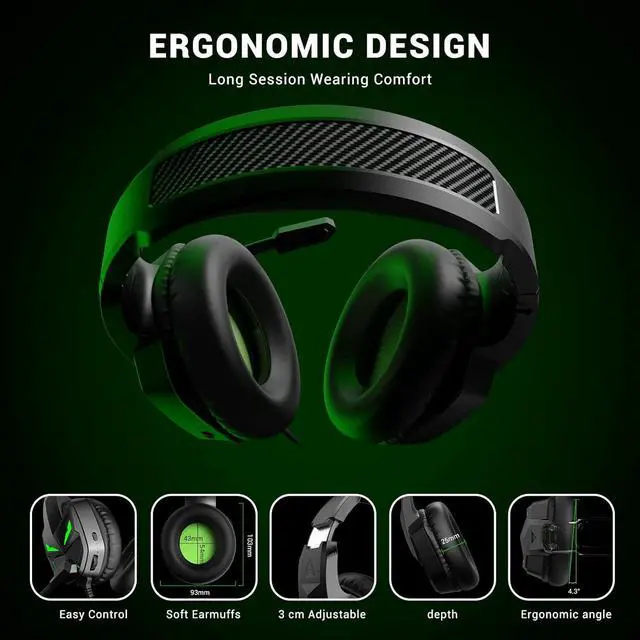 Alt view image 4 of 7 - EKSA [2023 New] Fenrir Gaming Headset with Microphone for PS4 PC Xbox one PS5 Switch Laptop, Over Ear Headphones Wired with Noise Cancelling Mic, 3.5m Audio Jack, 50mm Stereo Drivers, Led Light