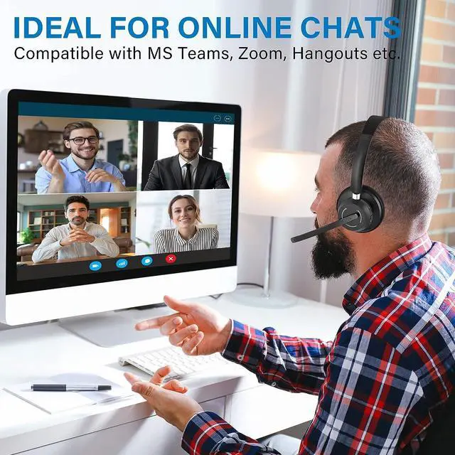 Alt view image 2 of 7 - Wireless Headset Bluetooth Headset with Noise Canceling Microphone &USB Dongle Handsfree 45 Hrs/Dual Connect/Mute Button wireless computer headset with microphone for PC|Work|Skype|Zoom|MS Teams