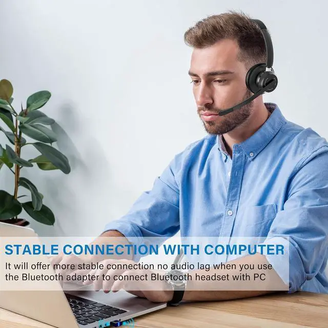 Alt view image 7 of 7 - Wireless Headset Bluetooth Headset with Noise Canceling Microphone &USB Dongle Handsfree 45 Hrs/Dual Connect/Mute Button wireless computer headset with microphone for PC|Work|Skype|Zoom|MS Teams