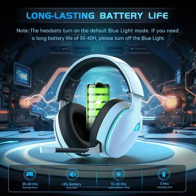 Alt view image 6 of 7 - 2.4GHz Wireless Gaming Headset for PS5 PS4 Fortnite & Call of Duty/FPS Gamers PC Nintendo Switch Bluetooth 5.3 Gaming Headphones with Noise Canceling Mic Stereo Sound 40+Hr Battery -White
