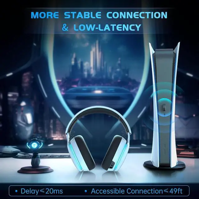 Alt view image 2 of 7 - 2.4GHz Wireless Gaming Headset for PS5 PS4 Fortnite & Call of Duty/FPS Gamers PC Nintendo Switch Bluetooth 5.3 Gaming Headphones with Noise Canceling Mic Stereo Sound 40+Hr Battery -White