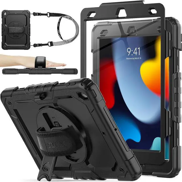 Main image of Pad 9th/ 8th/ 7th Generation Case 10.2 with Screen Protector Pencil Holder [360 Rotating Hand Strap] &Stand, Drop-Proof Case for Pad 10.2 inch 2021/2020/2019 (Yellowish+Pink)