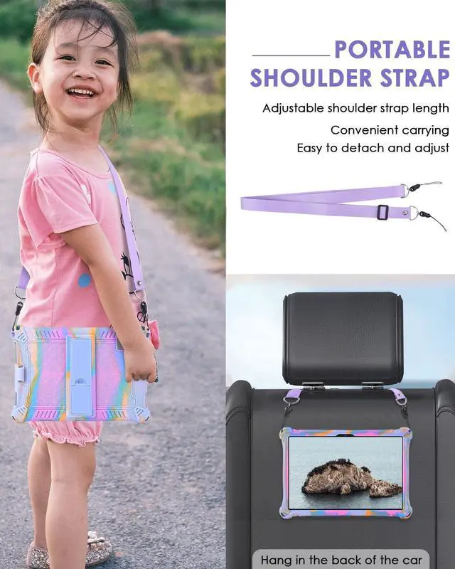 Alt view image 5 of 7 - Okaysea 10.1 inch Silicone Tablet Case with Stylus Pen & Shoulder Strap Moderness 10.1 Case Soft Portable Protective Cover for QunyiCO 10.1 Azeyou Tab 6 10 inch Rose Red & Purple