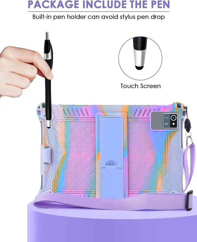 Alt view image 6 of 7 - Okaysea 10.1 inch Silicone Tablet Case with Stylus Pen & Shoulder Strap Moderness 10.1 Case Soft Portable Protective Cover for QunyiCO 10.1 Azeyou Tab 6 10 inch Rose Red & Purple