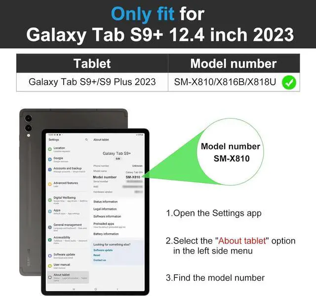 Alt view image 2 of 7 - for Galaxy Tab S9 Plus Case 12.4 Inch Tablet (SM-X810/X816B/X818U) Premium Leather Business Folio Cover with S Pen Holder & Hand Strap for Samsung Galaxy Tab S9+ / S9 Plus 2023 Black