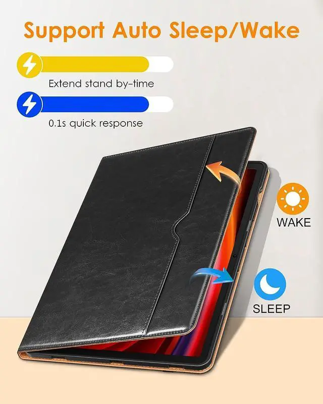 Alt view image 5 of 7 - for Galaxy Tab S9 Plus Case 12.4 Inch Tablet (SM-X810/X816B/X818U) Premium Leather Business Folio Cover with S Pen Holder & Hand Strap for Samsung Galaxy Tab S9+ / S9 Plus 2023 Black