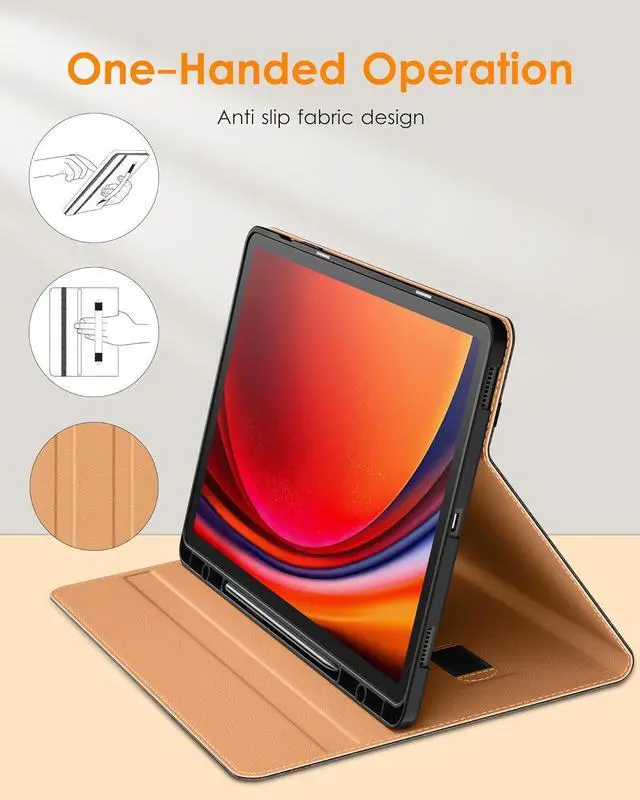 Alt view image 4 of 7 - for Galaxy Tab S9 Plus Case 12.4 Inch Tablet (SM-X810/X816B/X818U) Premium Leather Business Folio Cover with S Pen Holder & Hand Strap for Samsung Galaxy Tab S9+ / S9 Plus 2023 Black