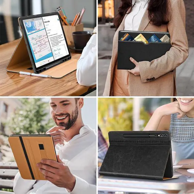 Alt view image 7 of 7 - for Galaxy Tab S9 Plus Case 12.4 Inch Tablet (SM-X810/X816B/X818U) Premium Leather Business Folio Cover with S Pen Holder & Hand Strap for Samsung Galaxy Tab S9+ / S9 Plus 2023 Black