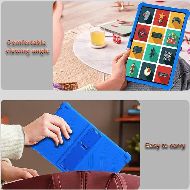 Alt view image 7 of 7 - Soft Case for Blackview Tab 7 WiFi Tablet 10.1 Inch OSCAL Pad 60 Tablet Silicone Case 2023 OSCAL Pad 70 WiFi Case for Kids Shockproof Blackview Tab 8 WiFi Tablet Case 10.1 with Bracket (Blue)