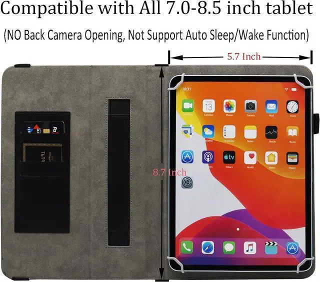 Alt view image 5 of 6 - Universal 8 Inch Tablet Case Universal 7 Inch Tablet Case Protective Folio Stand Android Case for 7.0-8.5 Inch Tablet with Hand Strap and Cards Slots Black
