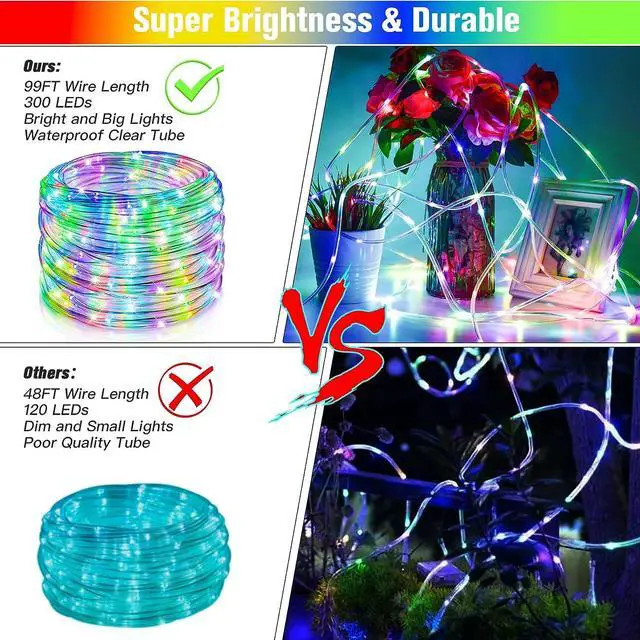 Alt view image 4 of 7 - 99Ft LED Rope Lights Outdoor, 18 Colors Changing Fairy String Light Plug in with Remote, IP68 Waterproof 300 LEDs Multicolor Twinkle Christmas Lights for Bedroom Patio Halloween Holiday Decor