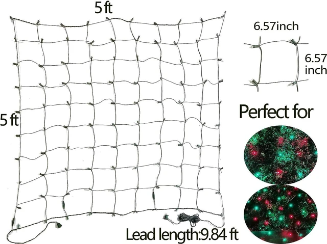 Alt view image 4 of 7 - HISHINY LED Christmas Net Lights Outdoor, 5ftx5ft 100LED Green Wire, Connectable Bush Mesh Net Lights String for Halloween Christmas Party,Shrub,Yard,TreeRed&Green