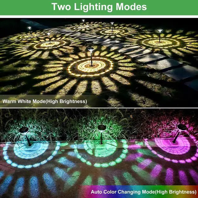 Alt view image 2 of 6 - Nupostai 8 Pack Solar Pathway Lights, Multicolor & Warm White LED, IP67 Waterproof, Outdoor Garden Yard Lawn Landscape Decorative