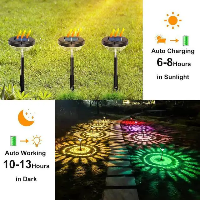 Alt view image 3 of 6 - Nupostai 8 Pack Solar Pathway Lights, Multicolor & Warm White LED, IP67 Waterproof, Outdoor Garden Yard Lawn Landscape Decorative
