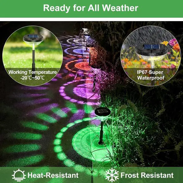 Alt view image 5 of 6 - Nupostai 8 Pack Solar Pathway Lights, Multicolor & Warm White LED, IP67 Waterproof, Outdoor Garden Yard Lawn Landscape Decorative