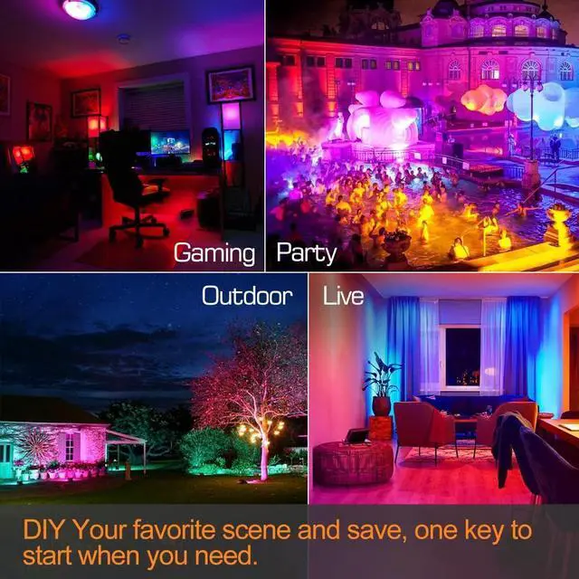 Alt view image 5 of 7 - LED Flood Light Outdoor 30W, 300W Equivalent 3000LM Smart RGB Landscape Lighting with APP Control, DIY Scenes - Timing - Warm White 2700K - Color Changing Uplight, IP66, US Plug MELPO(4 Pack)