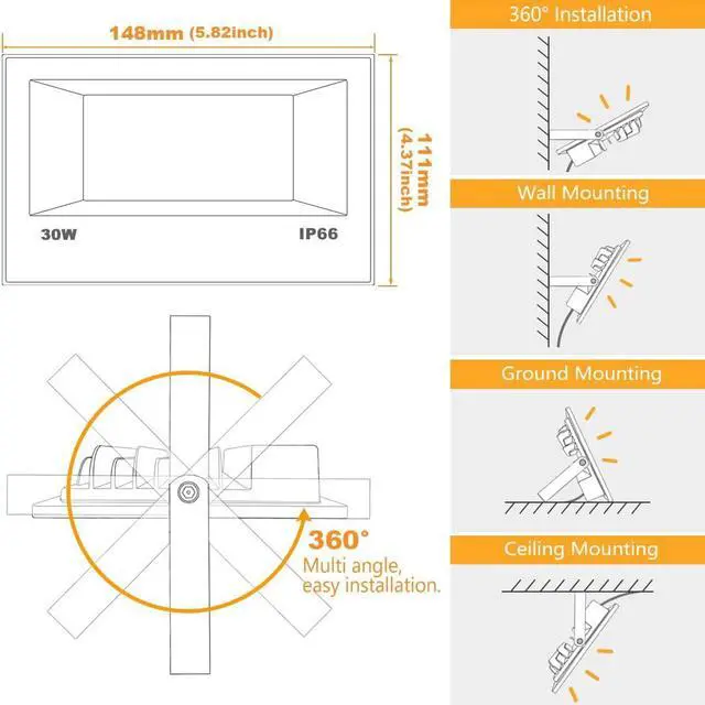 Alt view image 7 of 7 - LED Flood Light Outdoor 30W, 300W Equivalent 3000LM Smart RGB Landscape Lighting with APP Control, DIY Scenes - Timing - Warm White 2700K - Color Changing Uplight, IP66, US Plug MELPO(4 Pack)