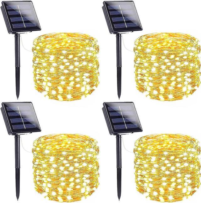 Extra-Long Solar String Lights Outdoor 4-Pack 400 LED Solar fairy Lights  Outdoor Waterproof Copper Wire 8 Modes Solar Fairy Lights for Christmas  Garden Yard Party Wedding Holiday (Warm White) 