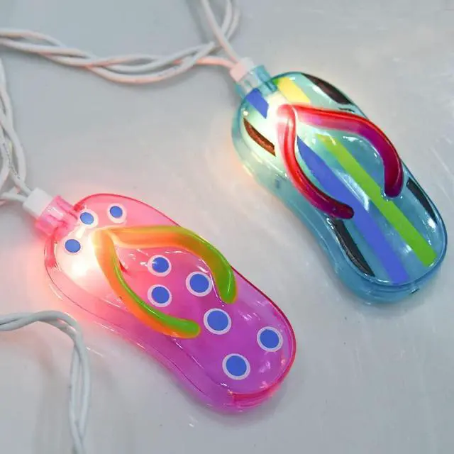 Alt view image 3 of 7 - GOOTHY 8.5Ft Tropical Beach Themed Decorations Slipper String Lights with 10 Colorful Flip Flop, Outdoor Beach Flip Flop String Lights for Summer Camp Tent Wedding Holiday Party Garden Bedroom Decor