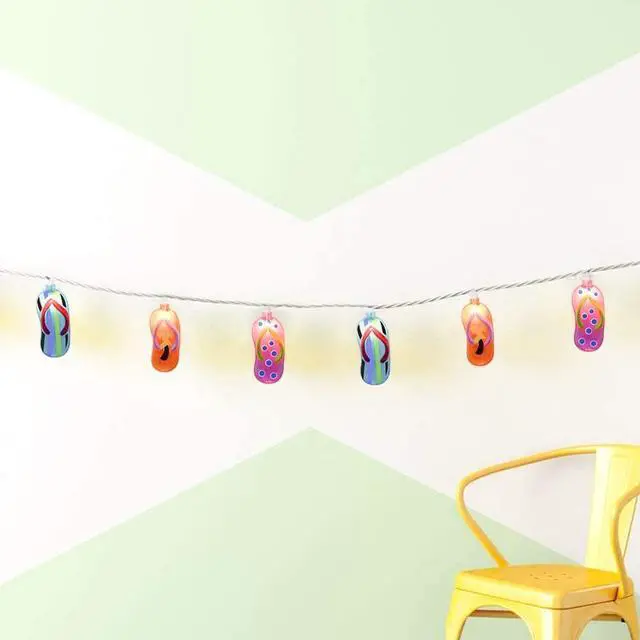 Alt view image 4 of 7 - GOOTHY 8.5Ft Tropical Beach Themed Decorations Slipper String Lights with 10 Colorful Flip Flop, Outdoor Beach Flip Flop String Lights for Summer Camp Tent Wedding Holiday Party Garden Bedroom Decor