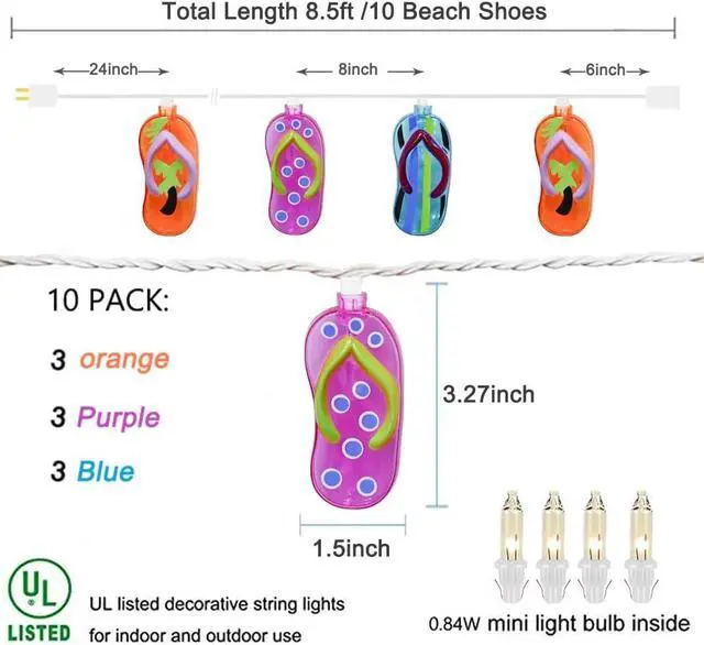 Alt view image 2 of 7 - GOOTHY 8.5Ft Tropical Beach Themed Decorations Slipper String Lights with 10 Colorful Flip Flop, Outdoor Beach Flip Flop String Lights for Summer Camp Tent Wedding Holiday Party Garden Bedroom Decor