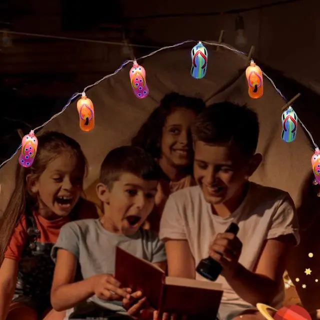 Alt view image 6 of 7 - GOOTHY 8.5Ft Tropical Beach Themed Decorations Slipper String Lights with 10 Colorful Flip Flop, Outdoor Beach Flip Flop String Lights for Summer Camp Tent Wedding Holiday Party Garden Bedroom Decor