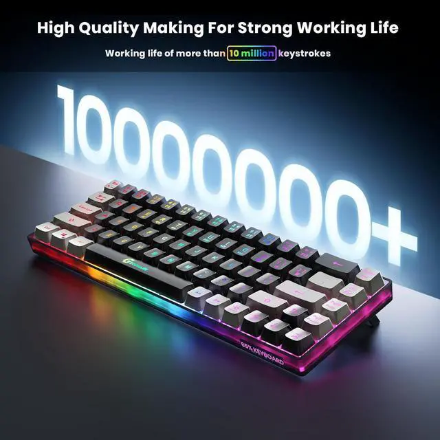 Alt view image 4 of 6 - 65% Wireless Gaming Keyboard, Rechargeable Backlit Gaming Keyboard, 68 Keys Ultra-Compact Anti-ghosting No-Conflict Wireless Keyboard for PC Laptop Windows Gamer(Black-Grey)