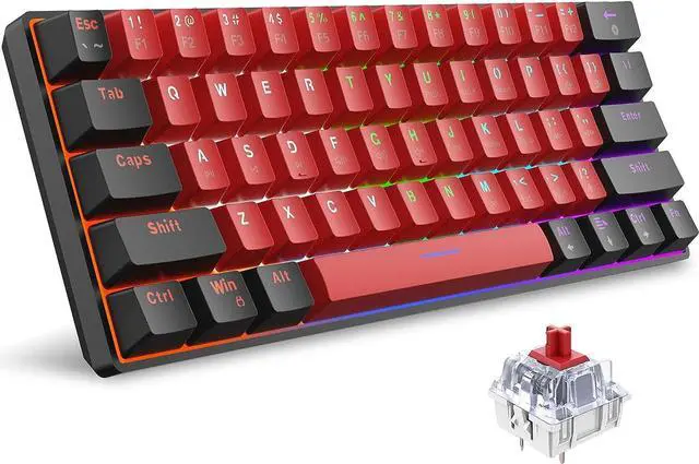 Main image of Snpurdiri 60% Wired Mechanical Keyboard, Mini Gaming Keyboard with 61 Keys for PC, Windows XP, Win 7, Win 10 (Black-Red, Red Switches)