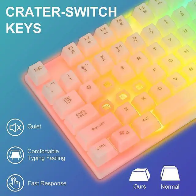 Alt view image 2 of 7 - LED Keyboard and Mouse, 104 Keys Rainbow Backlit Keyboard and 7 Color RGB Mouse, White Gaming Keyboard and Mouse Combo for PC Laptop Xbox PS4 Gamers and Work