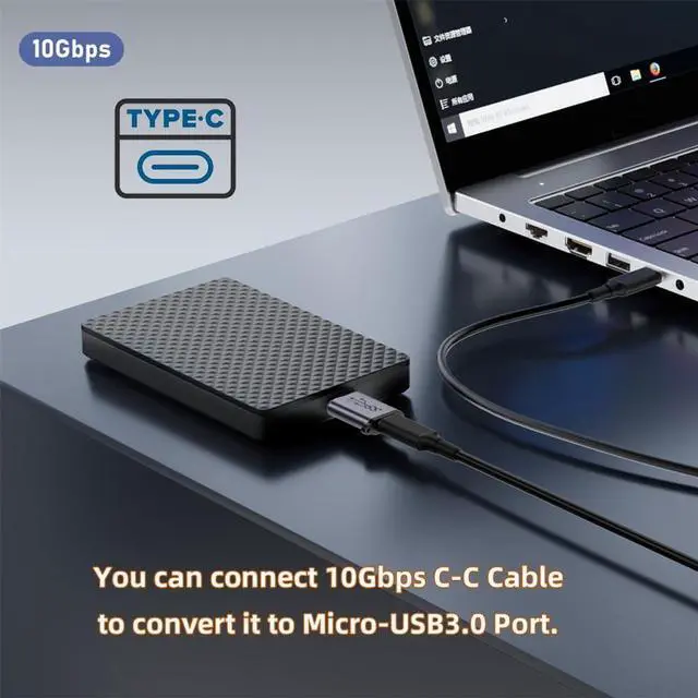 Alt view image 7 of 7 - USB-C USB 3.1 Type C Female to Micro USB 3.0 Male Adapter Data 10Gbps Power Converter for Laptop PC SSD Disk