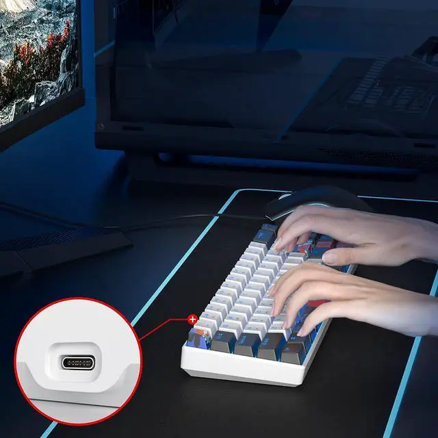 Alt view image 5 of 7 - 60 Percent Gaming Keyboard 68 Keys Mechanical Keyboard LED Backlit Compact Wired Keyboard with Red Switch for Windows MAC PS4/5 Xbox Gamer(Black-White)