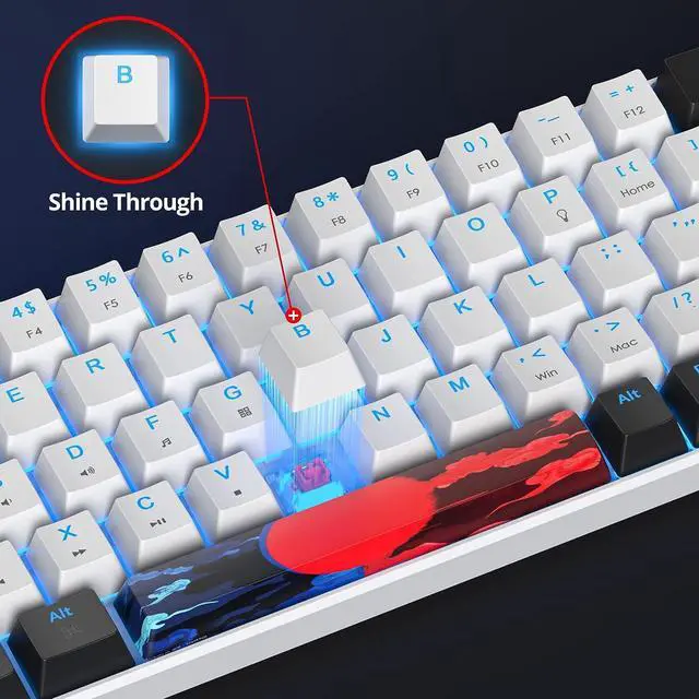 Alt view image 7 of 7 - 60 Percent Gaming Keyboard 68 Keys Mechanical Keyboard LED Backlit Compact Wired Keyboard with Red Switch for Windows MAC PS4/5 Xbox Gamer(Black-White)