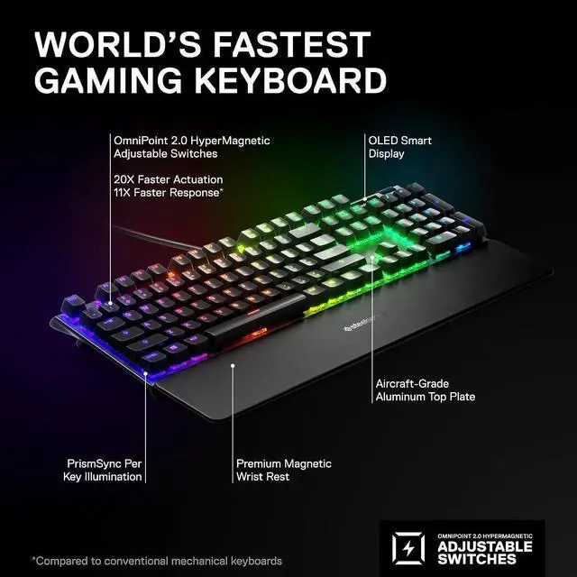 Alt view image 3 of 7 - HyperMagnetic Gaming Keyboard  World's Fastest Keyboard  Adjustable Actuation  OLED Screen  RGB  USB Passthrough?