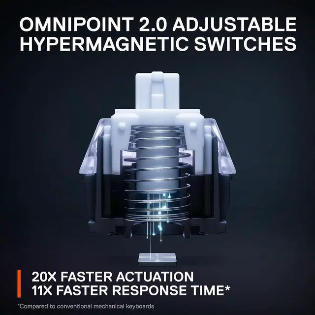 Alt view image 4 of 7 - HyperMagnetic Gaming Keyboard  World's Fastest Keyboard  Adjustable Actuation  OLED Screen  RGB  USB Passthrough?