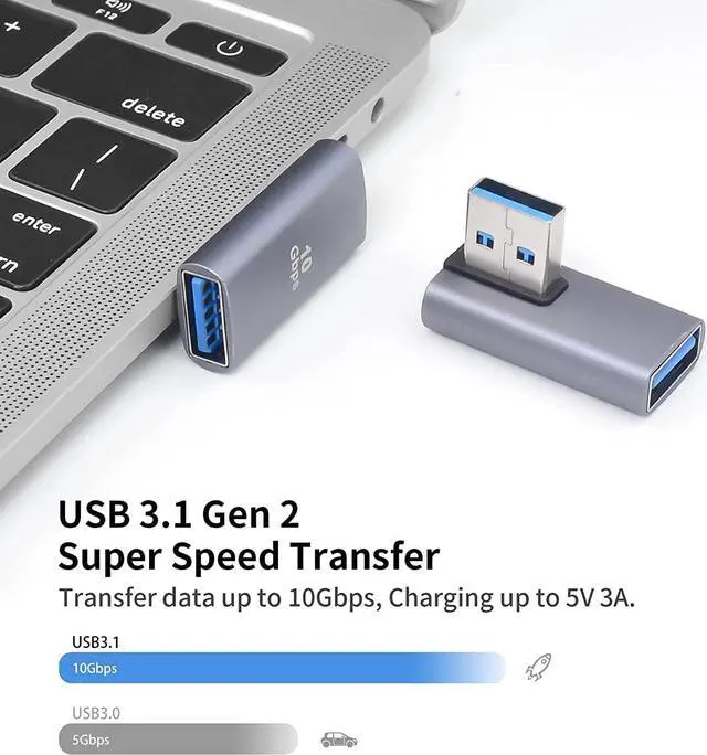 Alt view image 2 of 7 - 90 Degree USB 3.1 Adapter (Gen2) Right Angle USB Male to Female Adapter 10Gbps Data Sync USB Extender Angle Converter USB A Connector for Laptop/Computer/USB Charger (2 Pack Both Left Angle)
