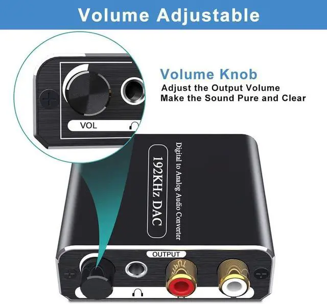 Alt view image 2 of 6 - DAC Converter 192kHz Digital to Analog Audio Converter with Optical Coaxial Cable.Toslink to Stereo L/R 3.5mm Jack Audio Volume Adjustable Adapter for PS3 PS4 HDTV Home Cinema