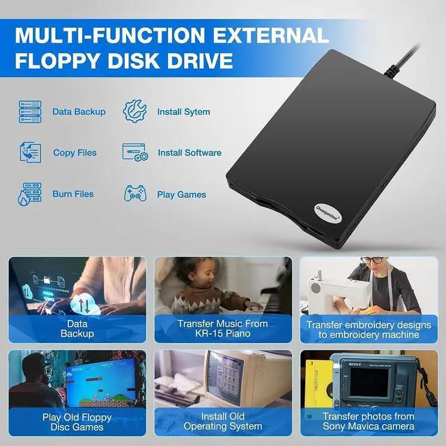 Alt view image 3 of 7 - Floppy Disk Reader 3.5 inch External USB Floppy Disk Drive for PC Laptop and Desktop Computer Floppy disc Reader for Windows 11/10/8/7/2000/XP Black