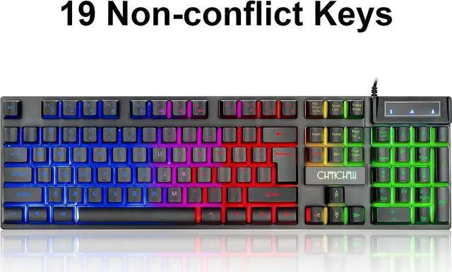 Alt view image 4 of 7 - Keyboard and Mouse Gaming LED Wired Combo with Emitting Character Keyboard 4800DPI 2 Side Button USB Mouse Rainbow Backlit Mechanical Feeling Compatible with PC Raspberry Pi Mac Xbox one ps4