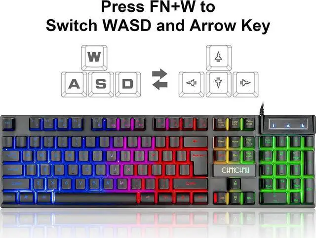 Alt view image 5 of 7 - Keyboard and Mouse Gaming LED Wired Combo with Emitting Character Keyboard 4800DPI 2 Side Button USB Mouse Rainbow Backlit Mechanical Feeling Compatible with PC Raspberry Pi Mac Xbox one ps4