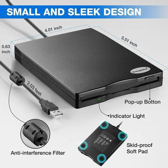 Alt view image 7 of 7 - Floppy Disk Reader 3.5 inch External USB Floppy Disk Drive for PC Laptop and Desktop Computer Floppy disc Reader for Windows 11/10/8/7/2000/XP Black