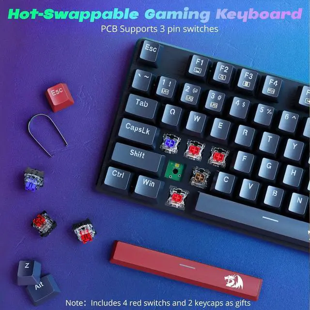 Alt view image 5 of 7 - Mechanical Gaming Keyboard, Wired Mechanical Keyboard with 11 Programmable Backlit Modes, Hot-Swappable Red Switch, Anti-Ghosting, Double-Shot PBT Keycaps, Light Up Keyboard for PC Mac